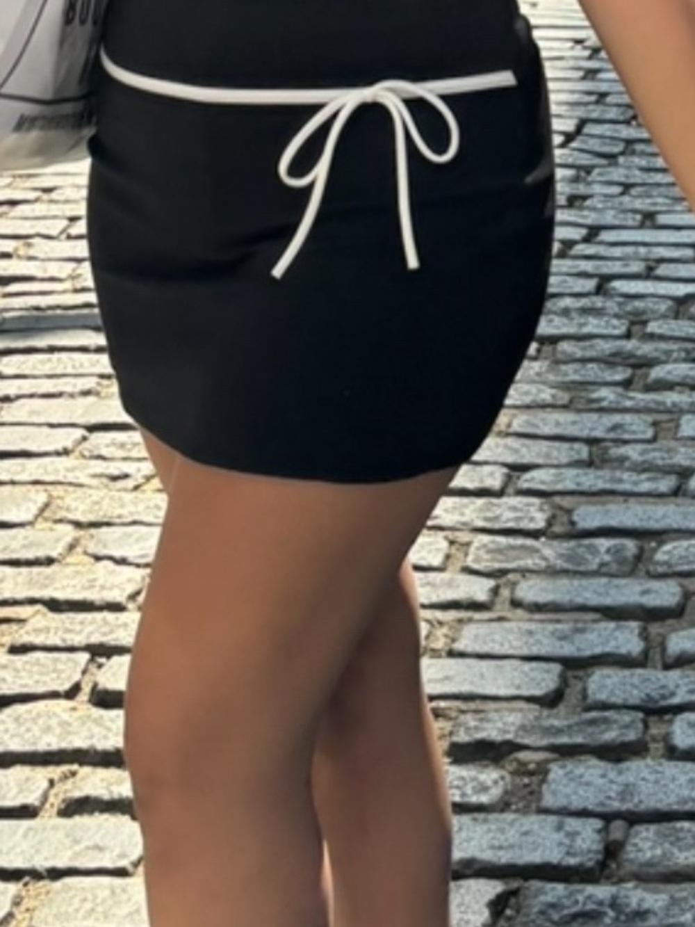 Black Mini Skirt with White Tie Waist